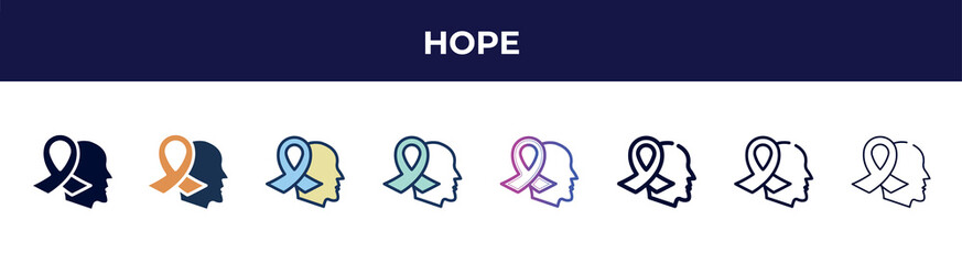 hope icon in 8 styles. line, filled, glyph, thin outline, colorful, stroke and gradient styles, hope vector sign. symbol, logo illustration. different style icons set.