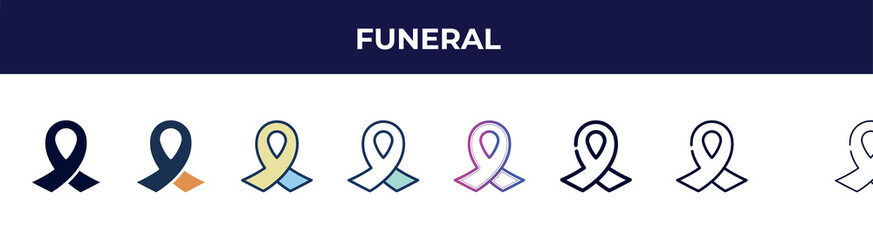funeral icon in 8 styles. line, filled, glyph, thin outline, colorful, stroke and gradient styles, funeral vector sign. symbol, logo illustration. different style icons set.