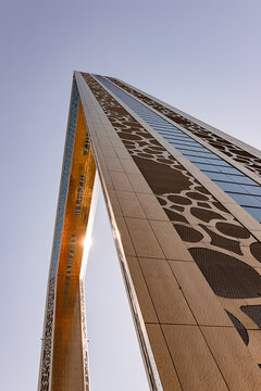 DUBAI; UNITED ARAB EMIRATES - November 08; 2021:  Dubai Frame - Museum is an architectural landmark in Zabeel Park UAE. The biggest picture golden frame on the planet.