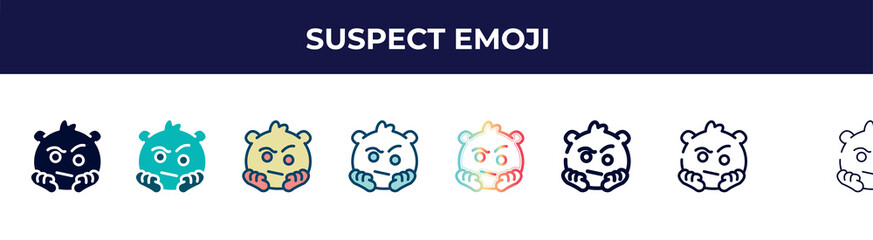 suspect emoji icon in 8 styles. line, filled, glyph, thin outline, colorful, stroke and gradient styles, suspect emoji vector sign. symbol, logo illustration. different style icons set.