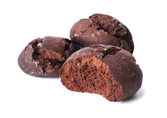Chocolate brownie cookies on white background
