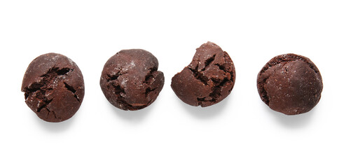 Chocolate brownie cookies on white background