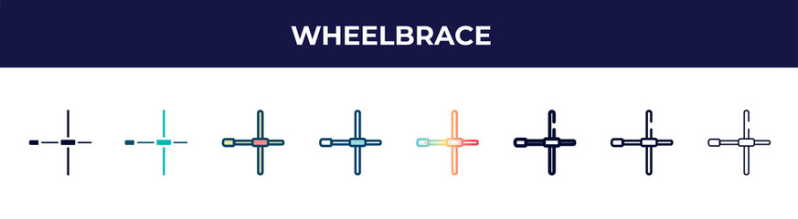 wheelbrace icon in 8 styles. line, filled, glyph, thin outline, colorful, stroke and gradient styles, wheelbrace vector sign. symbol, logo illustration. different style icons set.