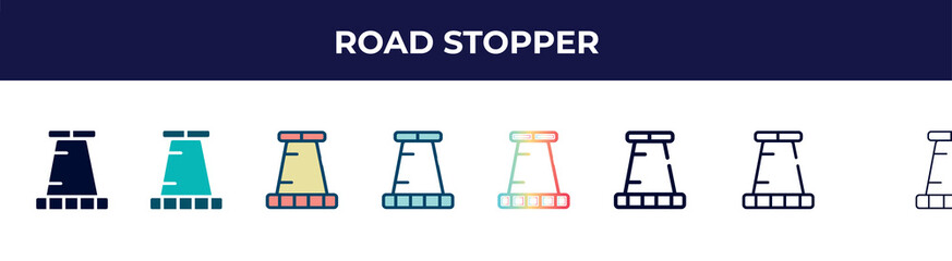 road stopper icon in 8 styles. line, filled, glyph, thin outline, colorful, stroke and gradient styles, road stopper vector sign. symbol, logo illustration. different style icons set.