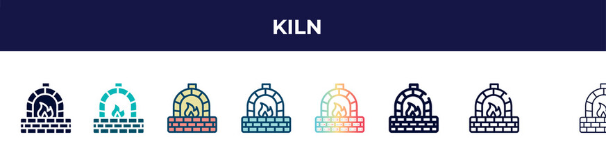 kiln icon in 8 styles. line, filled, glyph, thin outline, colorful, stroke and gradient styles, kiln vector sign. symbol, logo illustration. different style icons set.