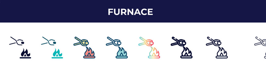 furnace icon in 8 styles. line, filled, glyph, thin outline, colorful, stroke and gradient styles, furnace vector sign. symbol, logo illustration. different style icons set.