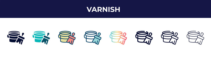 varnish icon in 8 styles. line, filled, glyph, thin outline, colorful, stroke and gradient styles, varnish vector sign. symbol, logo illustration. different style icons set.