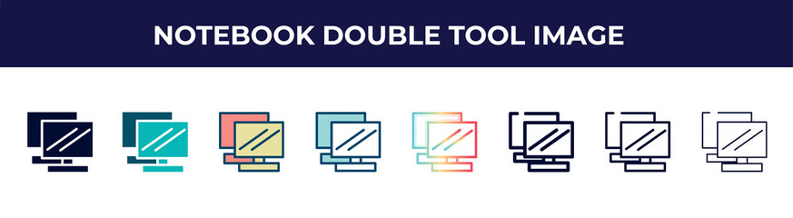 notebook double tool image icon in 8 styles. line, filled, glyph, thin outline, colorful, stroke and gradient styles, notebook double tool image vector sign. symbol, logo illustration. different