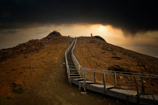 Very long stairs to the top of the mountain in Bartolome Island, Galapagos.