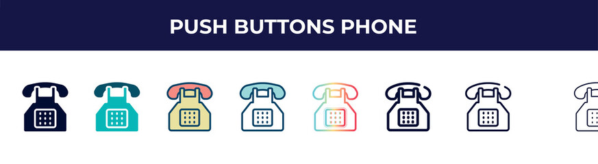 push buttons phone icon in 8 styles. line, filled, glyph, thin outline, colorful, stroke and gradient styles, push buttons phone vector sign. symbol, logo illustration. different style icons set.