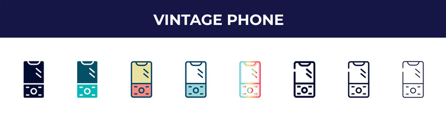 vintage phone icon in 8 styles. line, filled, glyph, thin outline, colorful, stroke and gradient styles, vintage phone vector sign. symbol, logo illustration. different style icons set.