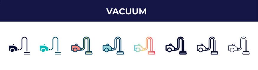 vacuum icon in 8 styles. line, filled, glyph, thin outline, colorful, stroke and gradient styles, vacuum vector sign. symbol, logo illustration. different style icons set.