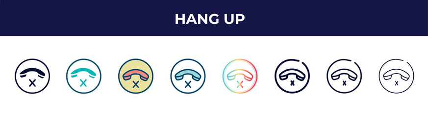 hang up icon in 8 styles. line, filled, glyph, thin outline, colorful, stroke and gradient styles, hang up vector sign. symbol, logo illustration. different style icons set.