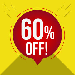 60% off vector illustration promotions with yellow background and a red circle