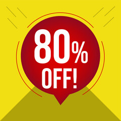 80% off vector illustration promotions with yellow background and a red circle