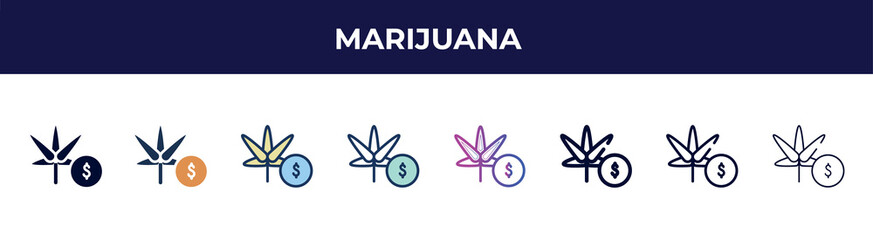 marijuana icon in 8 styles. line, filled, glyph, thin outline, colorful, stroke and gradient styles, marijuana vector sign. symbol, logo illustration. different style icons set.