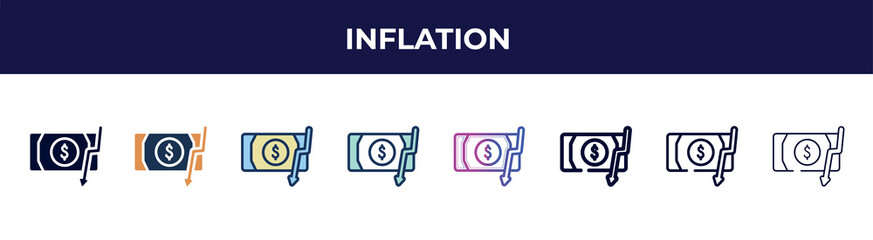 inflation icon in 8 styles. line, filled, glyph, thin outline, colorful, stroke and gradient styles, inflation vector sign. symbol, logo illustration. different style icons set.