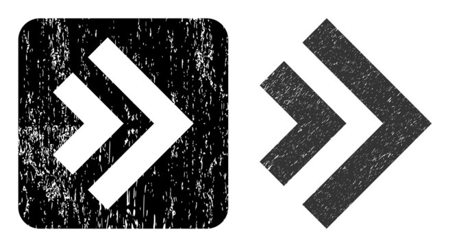 Vector shift right stencil icon. Grunge shift right stamp, done from icon and rounded square. Rounded square stamp have shift right hole inside. Vector shift right grunge images.