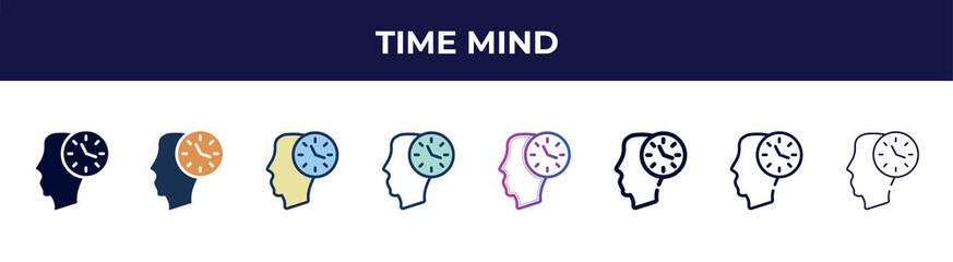 time mind icon in 8 styles. line, filled, glyph, thin outline, colorful, stroke and gradient styles, time mind vector sign. symbol, logo illustration. different style icons set.