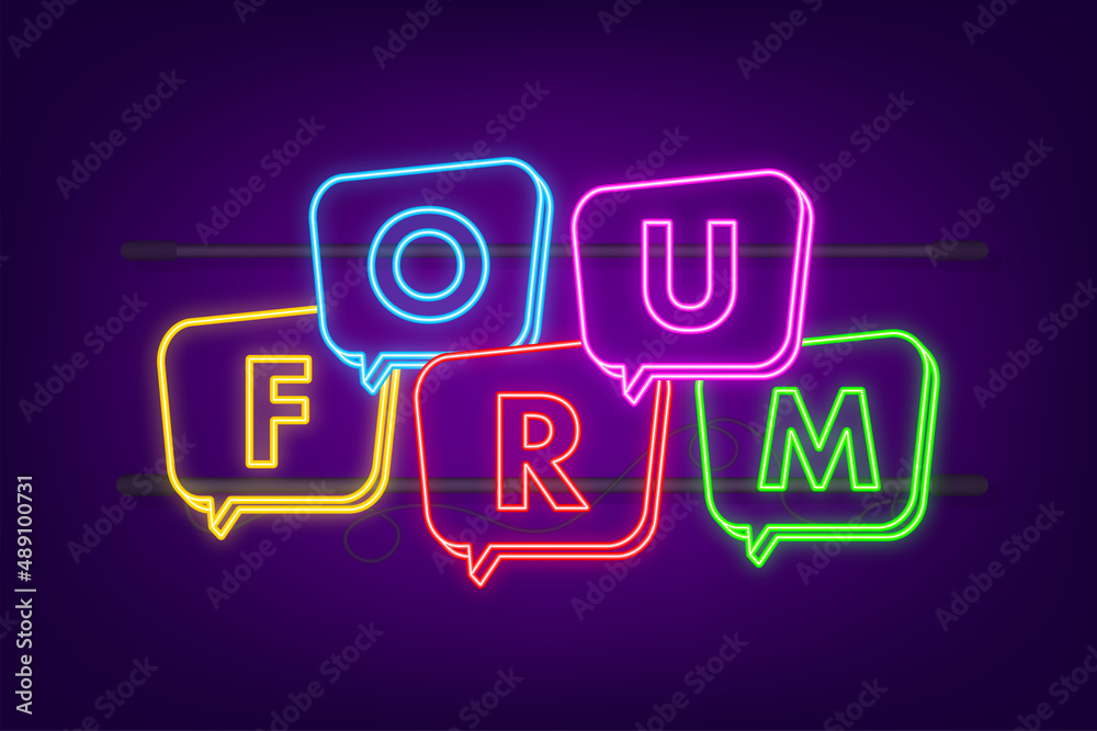 Canvas Prints Forum label on chat speech bubble, neon icon. Vector stock illustration.