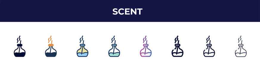 scent icon in 8 styles. line, filled, glyph, thin outline, colorful, stroke and gradient styles, scent vector sign. symbol, logo illustration. different style icons set.