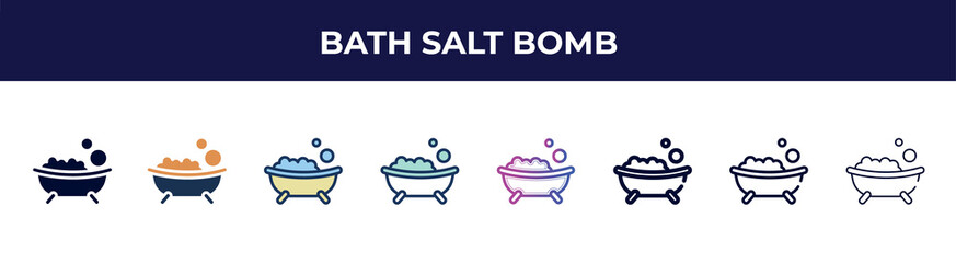 bath salt bomb icon in 8 styles. line, filled, glyph, thin outline, colorful, stroke and gradient styles, bath salt bomb vector sign. symbol, logo illustration. different style icons set.