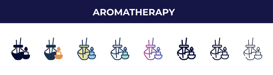 aromatherapy icon in 8 styles. line, filled, glyph, thin outline, colorful, stroke and gradient styles, aromatherapy vector sign. symbol, logo illustration. different style icons set.