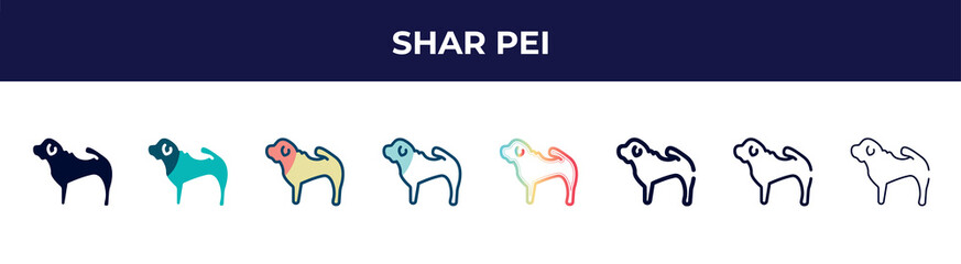 shar pei icon in 8 styles. line, filled, glyph, thin outline, colorful, stroke and gradient styles, shar pei vector sign. symbol, logo illustration. different style icons set.