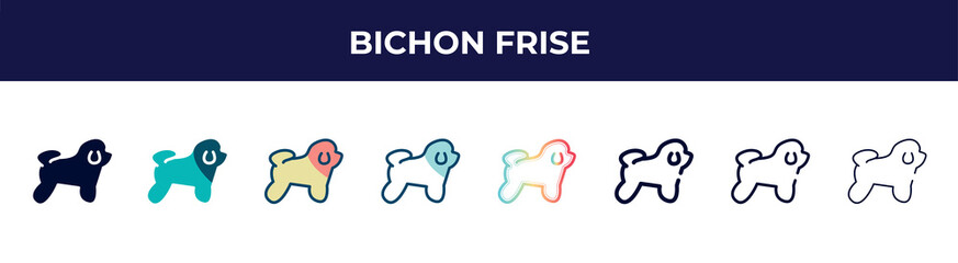 bichon frise icon in 8 styles. line, filled, glyph, thin outline, colorful, stroke and gradient styles, bichon frise vector sign. symbol, logo illustration. different style icons set.
