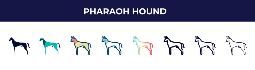 pharaoh hound icon in 8 styles. line, filled, glyph, thin outline, colorful, stroke and gradient styles, pharaoh hound vector sign. symbol, logo illustration. different style icons set.