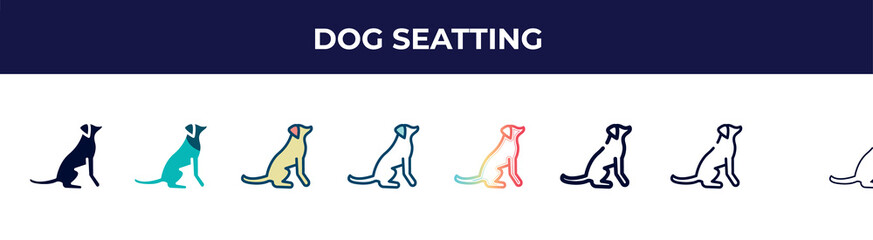 dog seatting icon in 8 styles. line, filled, glyph, thin outline, colorful, stroke and gradient styles, dog seatting vector sign. symbol, logo illustration. different style icons set.
