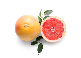 Fresh grapefruit pieces on white background