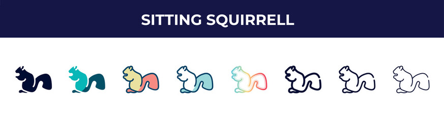 sitting squirrell icon in 8 styles. line, filled, glyph, thin outline, colorful, stroke and gradient styles, sitting squirrell vector sign. symbol, logo illustration. different style icons set.