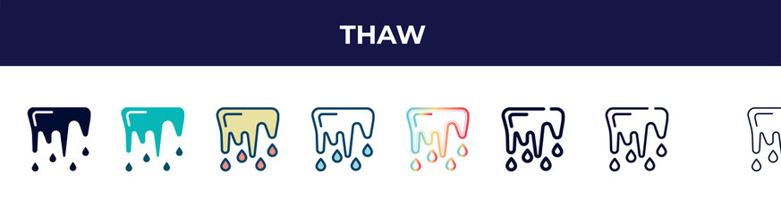 thaw icon in 8 styles. line, filled, glyph, thin outline, colorful, stroke and gradient styles, thaw vector sign. symbol, logo illustration. different style icons set. - obrazy, fototapety, plakaty