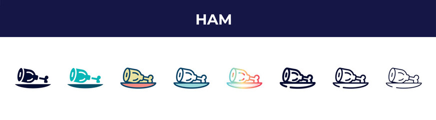 ham icon in 8 styles. line, filled, glyph, thin outline, colorful, stroke and gradient styles, ham vector sign. symbol, logo illustration. different style icons set.