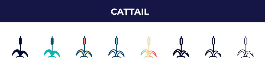 cattail icon in 8 styles. line, filled, glyph, thin outline, colorful, stroke and gradient styles, cattail vector sign. symbol, logo illustration. different style icons set.