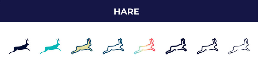 hare icon in 8 styles. line, filled, glyph, thin outline, colorful, stroke and gradient styles, hare vector sign. symbol, logo illustration. different style icons set.