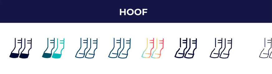 hoof icon in 8 styles. line, filled, glyph, thin outline, colorful, stroke and gradient styles, hoof vector sign. symbol, logo illustration. different style icons set.
