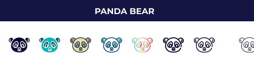 panda bear icon in 8 styles. line, filled, glyph, thin outline, colorful, stroke and gradient styles, panda bear vector sign. symbol, logo illustration. different style icons set.