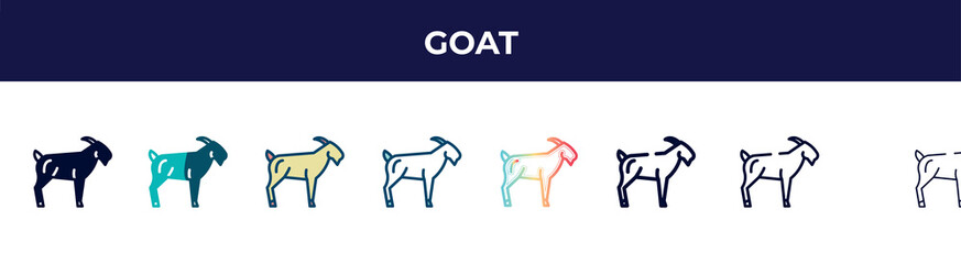 goat icon in 8 styles. line, filled, glyph, thin outline, colorful, stroke and gradient styles, goat vector sign. symbol, logo illustration. different style icons set.