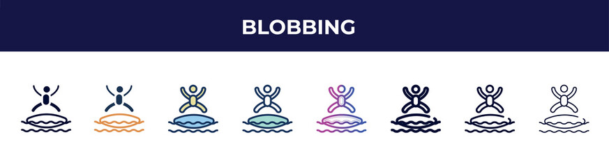 blobbing icon in 8 styles. line, filled, glyph, thin outline, colorful, stroke and gradient styles, blobbing vector sign. symbol, logo illustration. different style icons set.