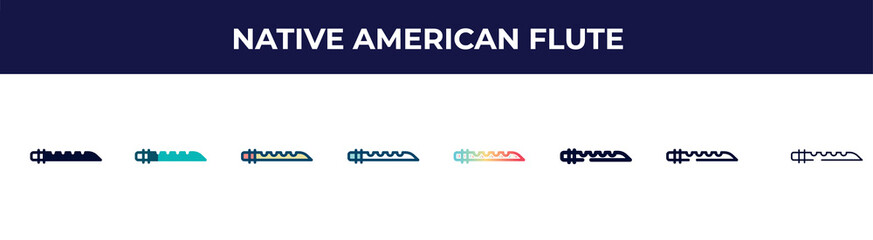 native american flute icon in 8 styles. line, filled, glyph, thin outline, colorful, stroke and gradient styles, native american flute vector sign. symbol, logo illustration. different style icons © VectorStockDesign