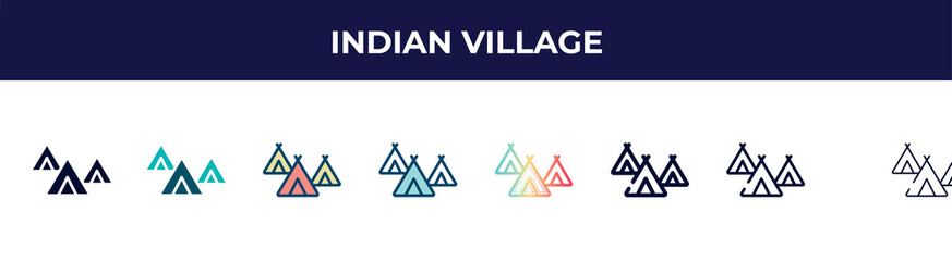 indian village icon in 8 styles. line, filled, glyph, thin outline, colorful, stroke and gradient styles, indian village vector sign. symbol, logo illustration. different style icons set.