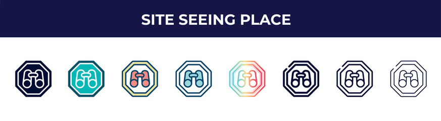 site seeing place icon in 8 styles. line, filled, glyph, thin outline, colorful, stroke and gradient styles, site seeing place vector sign. symbol, logo illustration. different style icons set.