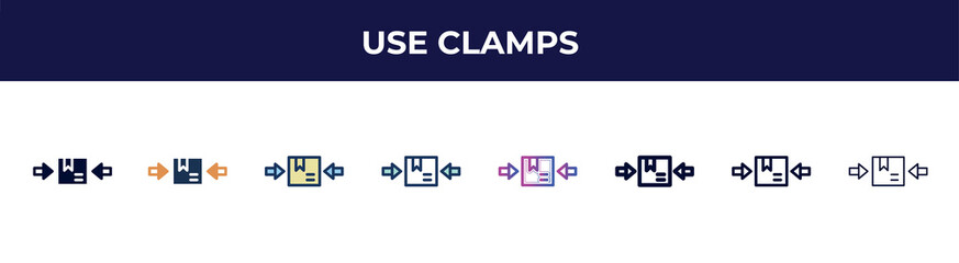 use clamps icon in 8 styles. line, filled, glyph, thin outline, colorful, stroke and gradient styles, use clamps vector sign. symbol, logo illustration. different style icons set.