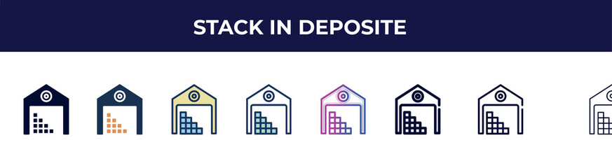 stack in deposite icon in 8 styles. line, filled, glyph, thin outline, colorful, stroke and gradient styles, stack in deposite vector sign. symbol, logo illustration. different style icons set.