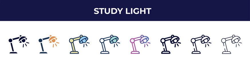 study light icon in 8 styles. line, filled, glyph, thin outline, colorful, stroke and gradient styles, study light vector sign. symbol, logo illustration. different style icons set.