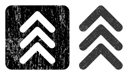 Fototapeta premium Vector triple arrowhead up carved icon. Grunge triple arrowhead up seal stamp, done from icon and rounded square. Rounded square stamp seal include triple arrowhead up carving inside.