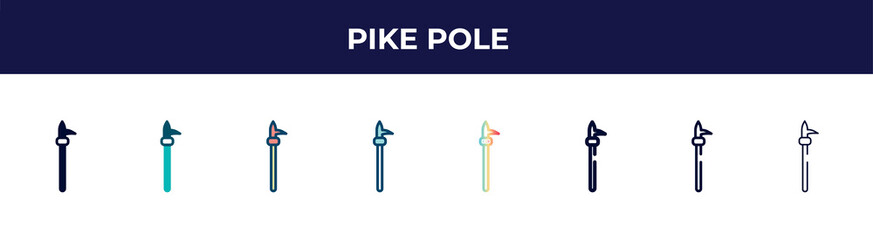 pike pole icon in 8 styles. line, filled, glyph, thin outline, colorful, stroke and gradient styles, pike pole vector sign. symbol, logo illustration. different style icons set.