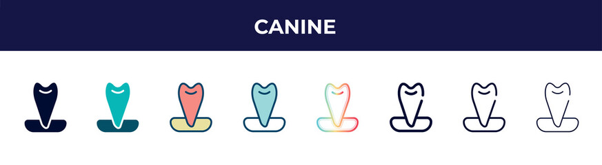 canine icon in 8 styles. line, filled, glyph, thin outline, colorful, stroke and gradient styles, canine vector sign. symbol, logo illustration. different style icons set.